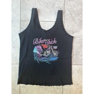 Vintage American Biker Tank Top Large USA Made 100% Cotton Biker Chick Graphic